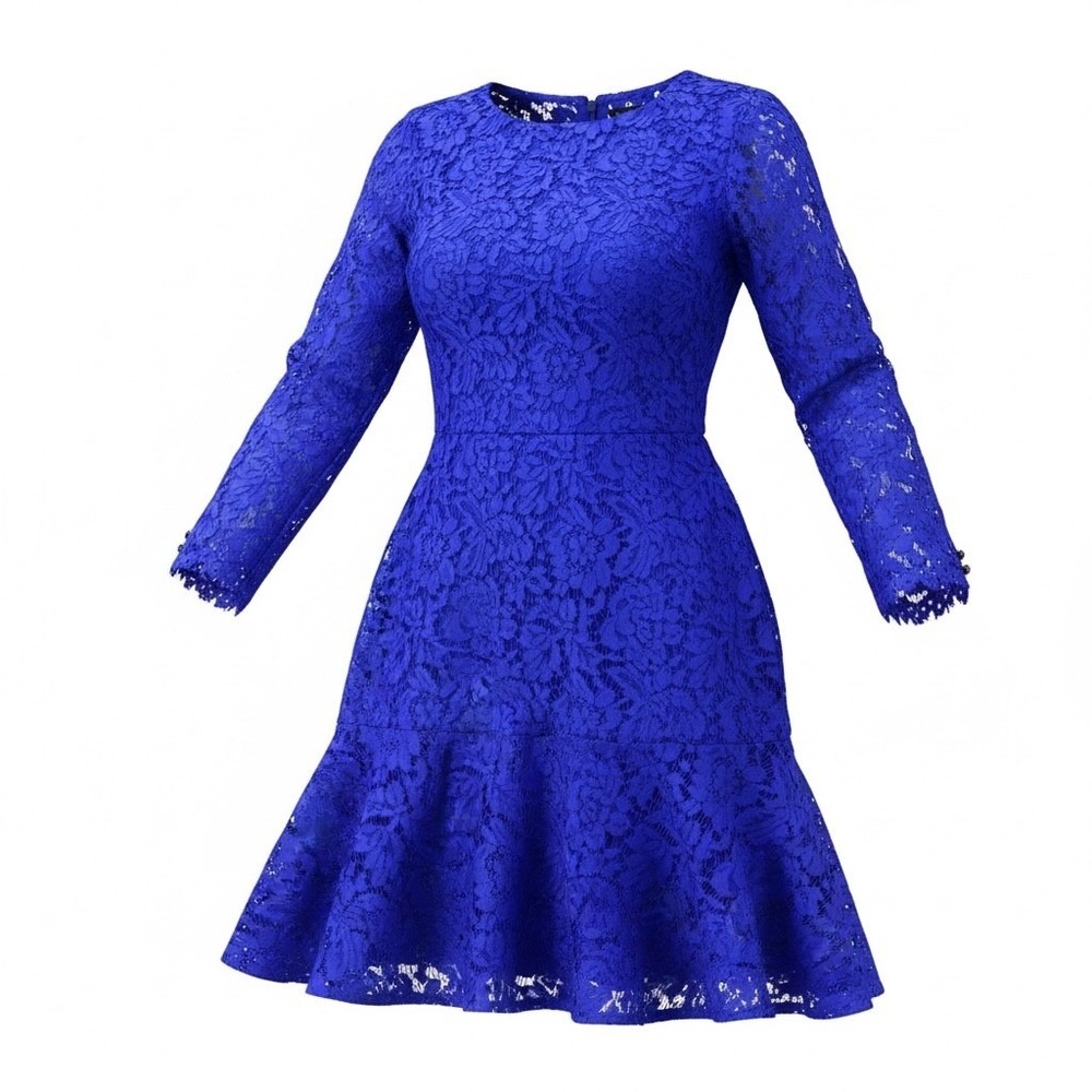 J. Crew‎ Blue Lace Fit & Flare Long Sleeve Dress 10 Cocktail Party